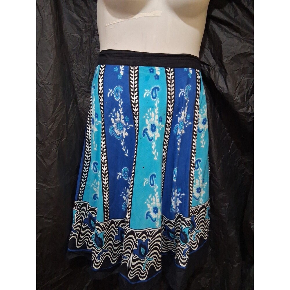 Bohemian Midi Skirt, Blue Floral, 100% Cotton  XL